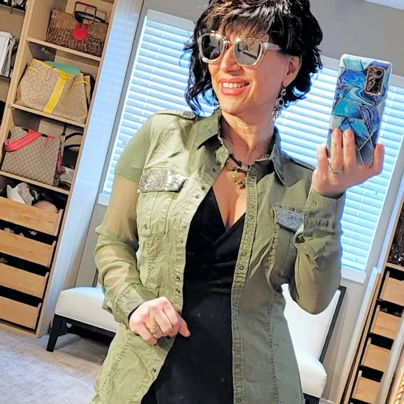 Guess camo mesh chiffon sleeves shirt - Picture 13 of 15